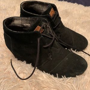 Black suede wedged booties